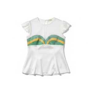 Sheer White top with Green and yellow Accents size 6